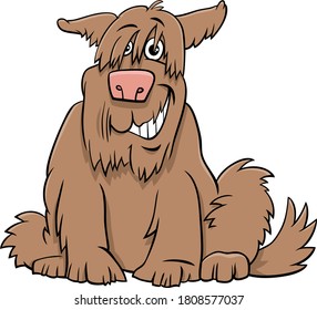 Cartoon Illustration of Funny Shaggy Sitting Dog Comic Animal Character