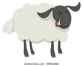 Cartoon Illustration of Funny Sheep Farm Animal Character