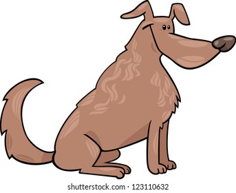 Cartoon Illustration of Funny Sitting Brown Dog