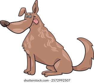 Cartoon illustration of funny sitting brown dog animal character