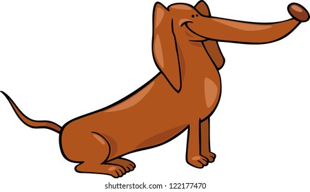 Cartoon Illustration of Funny Sitting Dachshund Dog