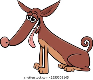 Cartoon illustration of funny sitting dog comic animal character