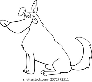 Cartoon illustration of funny sitting dog animal character coloring page