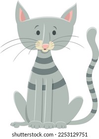 Cartoon illustration of funny sitting gray cat animal character