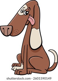Cartoon illustration of funny sitting spotted dog comic animal character