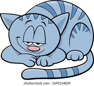 Cartoon Illustration of Funny Sleepy Cat or Kitten Comic Animal Character