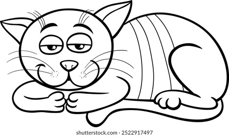 Ilustração em desenhos animados de engraçado sonolento gato ou gatinho personagem animal coloração página