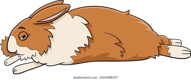 Cartoon illustration of funny sleepy miniature rabbit comic animal character