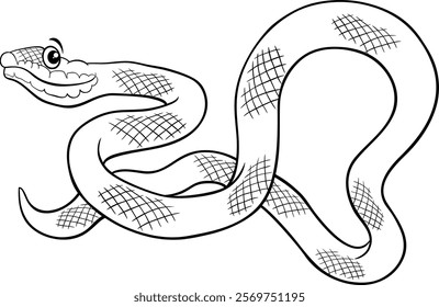 Cartoon illustration of funny snake reptile animal character coloring page