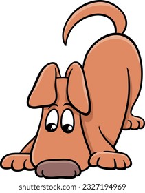 Cartoon illustration of funny sniffing brown dog comic animal character