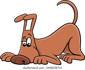 Cartoon illustration of funny sniffing brown dog comic animal character