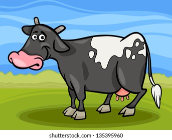 Cartoon Illustration of Funny Spotted Milk Cow Farm Animal