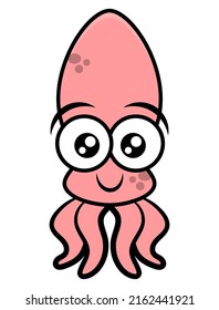 Cartoon illustration of funny squid happy and smiles, best for mascot, logo, icon, sticker, and decoration with sea food themes for children