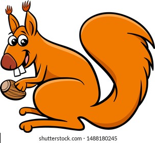 Cartoon Illustration of Funny Squirrel Rodent Animal Character with Acorn