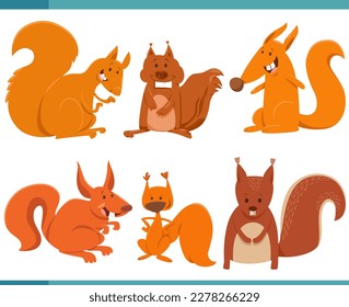 Cartoon illustration of funny squirrels animals comic characters set