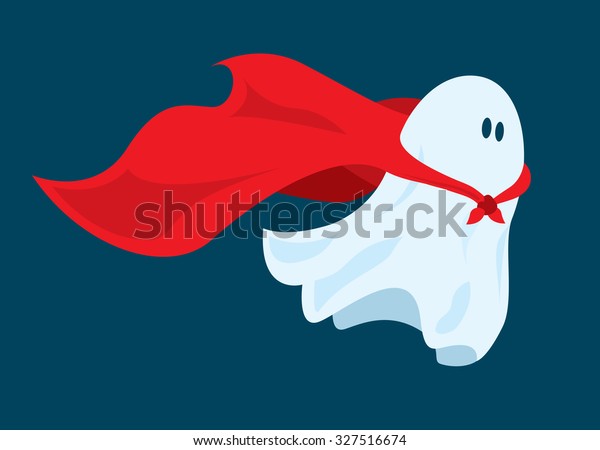 仮装マントを使って飛ぶ おかしなスーパーヒーローの幽霊の漫画のイラスト のベクター画像素材 ロイヤリティフリー