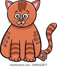Cartoon illustration of funny tabby kitten comic animal character