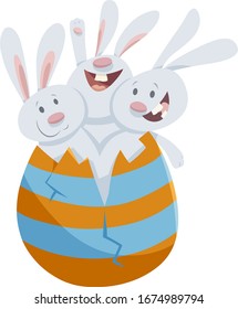 Cartoon Illustration von lustigen Drei Osterbäumen, die von großen, farbigen Eiern fressen