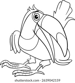 Cartoon illustration of funny toucan bird animal character coloring page