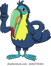 Ilustração de desenho animado de personagem de animal de pássaro tucano acenando