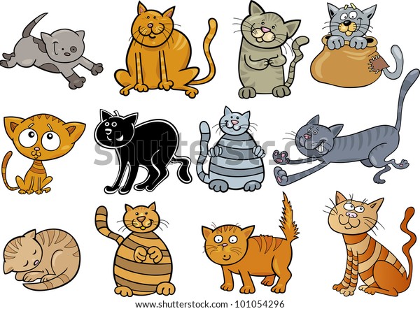 Cartoon Illustration Funny Twelve Cats Set Stock Vector (Royalty Free ...