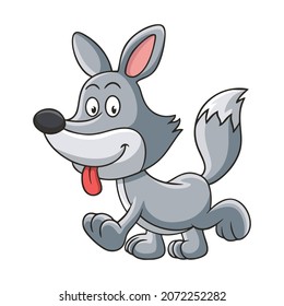 cartoon illustration funny walking wolf 