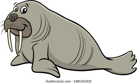 Cartoon Illustration of Funny Walrus Wild Animal Character