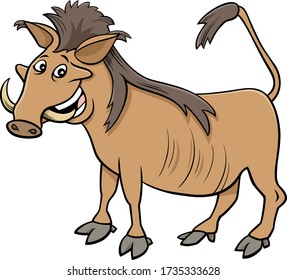 Cartoon Illustration of Funny Warthog Wild African Animal Character