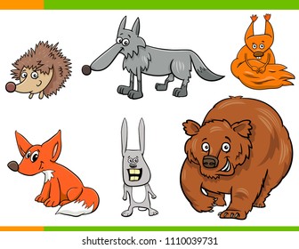 Cartoon Illustration of Funny Wild Animal Characters Set