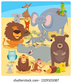 Cartoon Illustration of Funny Wild Animal Comic Characters Group