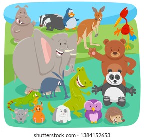 Cartoon Illustration of Funny Wild Animal Comic Characters Group