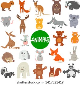 Cartoon Illustration of Funny Wild Animal Characters Large Set