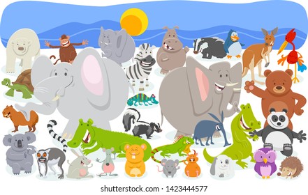 Cartoon Illustration of Funny Wild Animal Huge Comic Characters Group