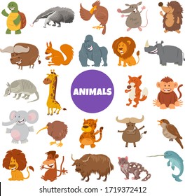 Cartoon Illustration of Funny Wild Animal Characters Big Set