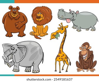 Cartoon illustration of funny wild animal characters set