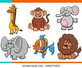 Cartoon Illustration of Funny Wild Animals Comic Characters Set
