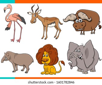 Cartoon Illustration of Funny Wild Animals Comic Characters Set