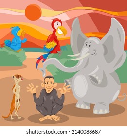 Cartoon illustration of funny wild animals comic characters