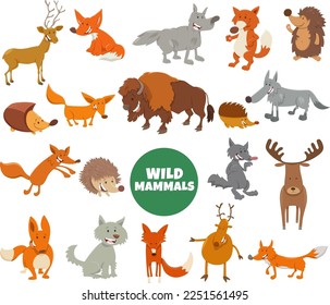 Cartoon illustration of funny wild animals characters big set