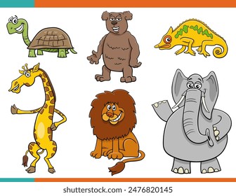 Cartoon illustration of funny wild animals comic characters set