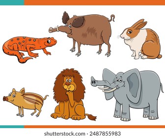 Cartoon illustration of funny wild animals comic characters set