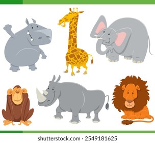 Cartoon illustration of funny wild animals comic characters set