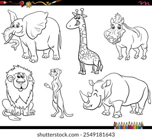 cartoon illustration of funny wild animals comic characters set coloring page