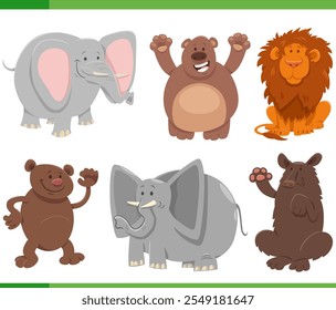 Cartoon illustration of funny wild animals comic characters set