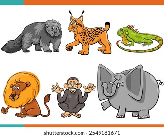 Cartoon illustration of funny wild animals comic characters set