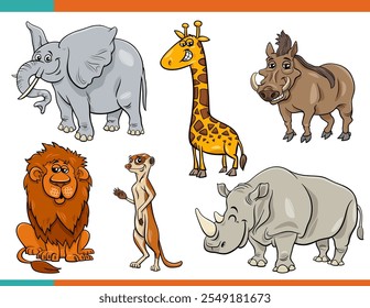 Cartoon illustration of funny wild animals comic characters set