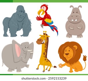 Cartoon illustration of funny wild animals comic characters set