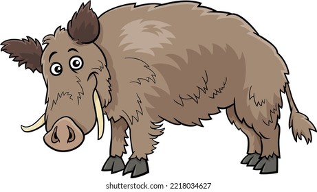 Cartoon illustration of funny wild boar comic animal character