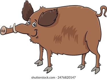 Cartoon illustration of funny wild boar comic animal character