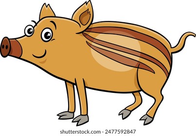 Cartoon illustration of funny wild boar piglet comic animal character